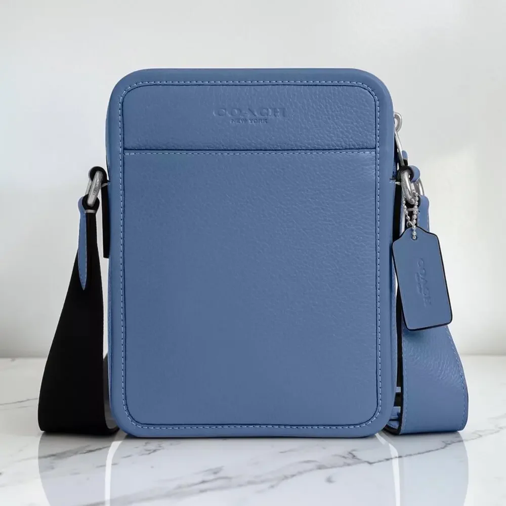 NWT Coach Men's Sullivan Crossbody Bag Light Denim Silver Leather CAT81